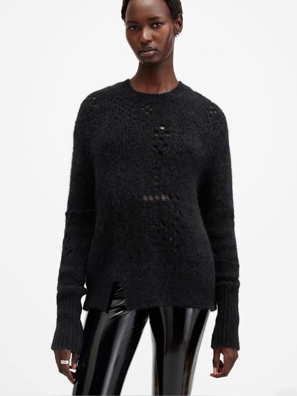 All saints womenโs Winnie crew neck jumper black XS EUC